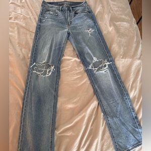 American Eagle Blue Strigid Low-Rise Baggy Wide-Leg Jean Size 00.